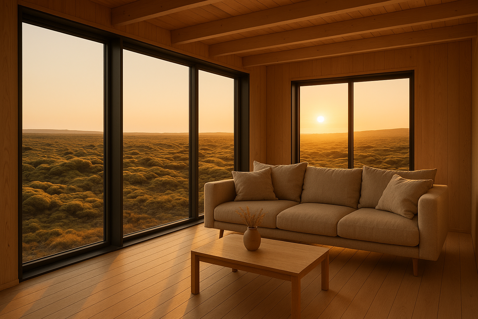 Living room at golden hour